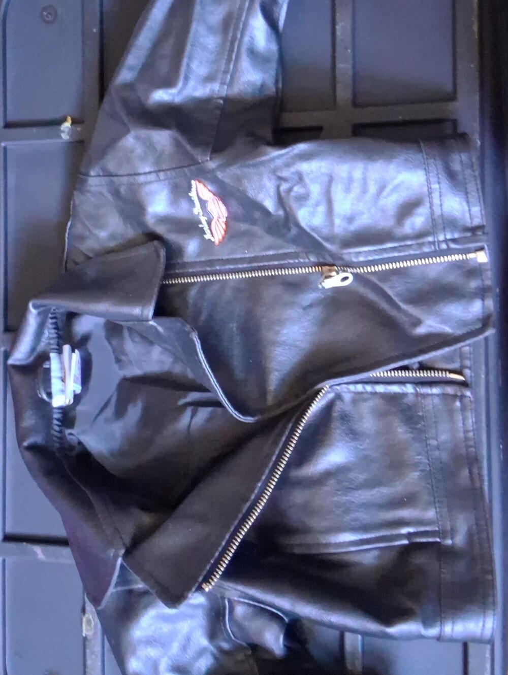 Harley-Davidson Black Leather Bomber Jacket with Wing Patch